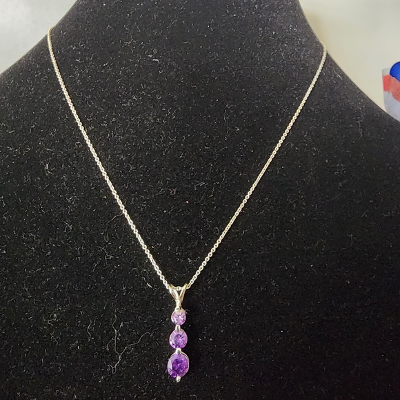 Silver necklace Oval Amethyst Triple Drop Pendant Necklace in Sterling Silver, c - Picture 3 of 13